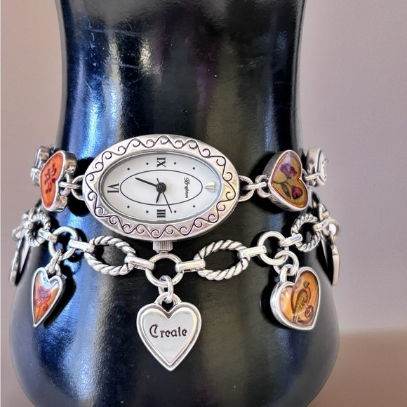 Silver Heart Charm Bracelet with Watch New Battery main image 4